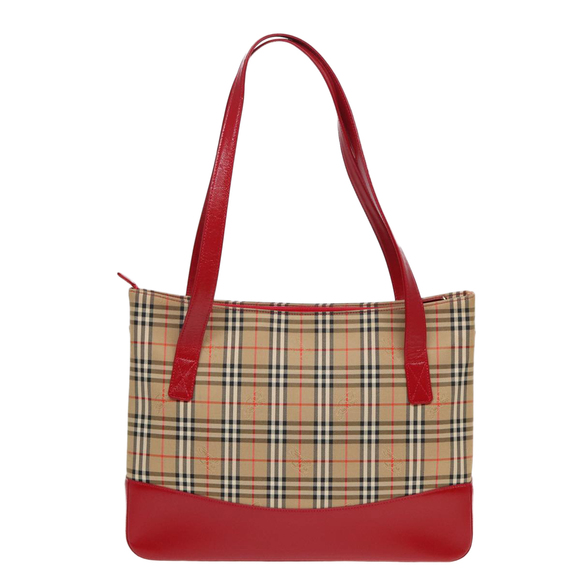 BURBERRY Nova Check Tote Bag Canvas Beige Red Auth 82269 - Picture 2 of 16